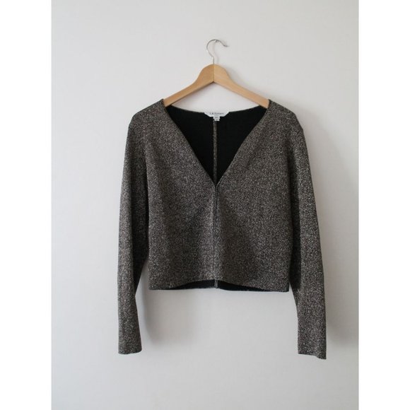 LK Bennett Lurex Plated Spark Cardigan Black/ Gold Size Medium - Picture 3 of 8